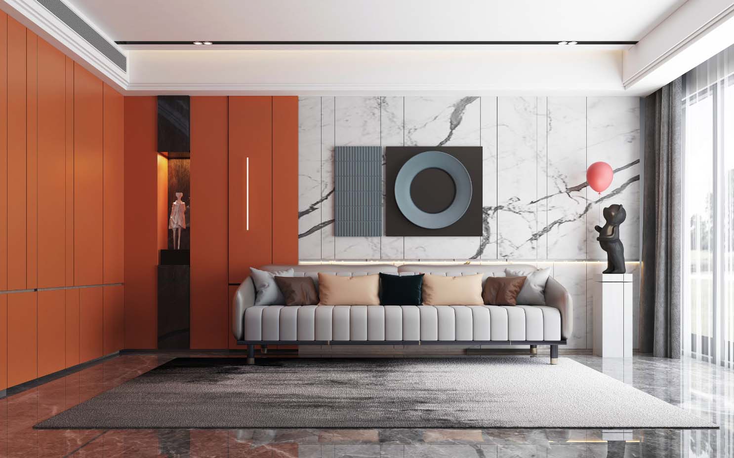 愛(ài)馬仕橙+魚肚白風(fēng)格墻板效果圖